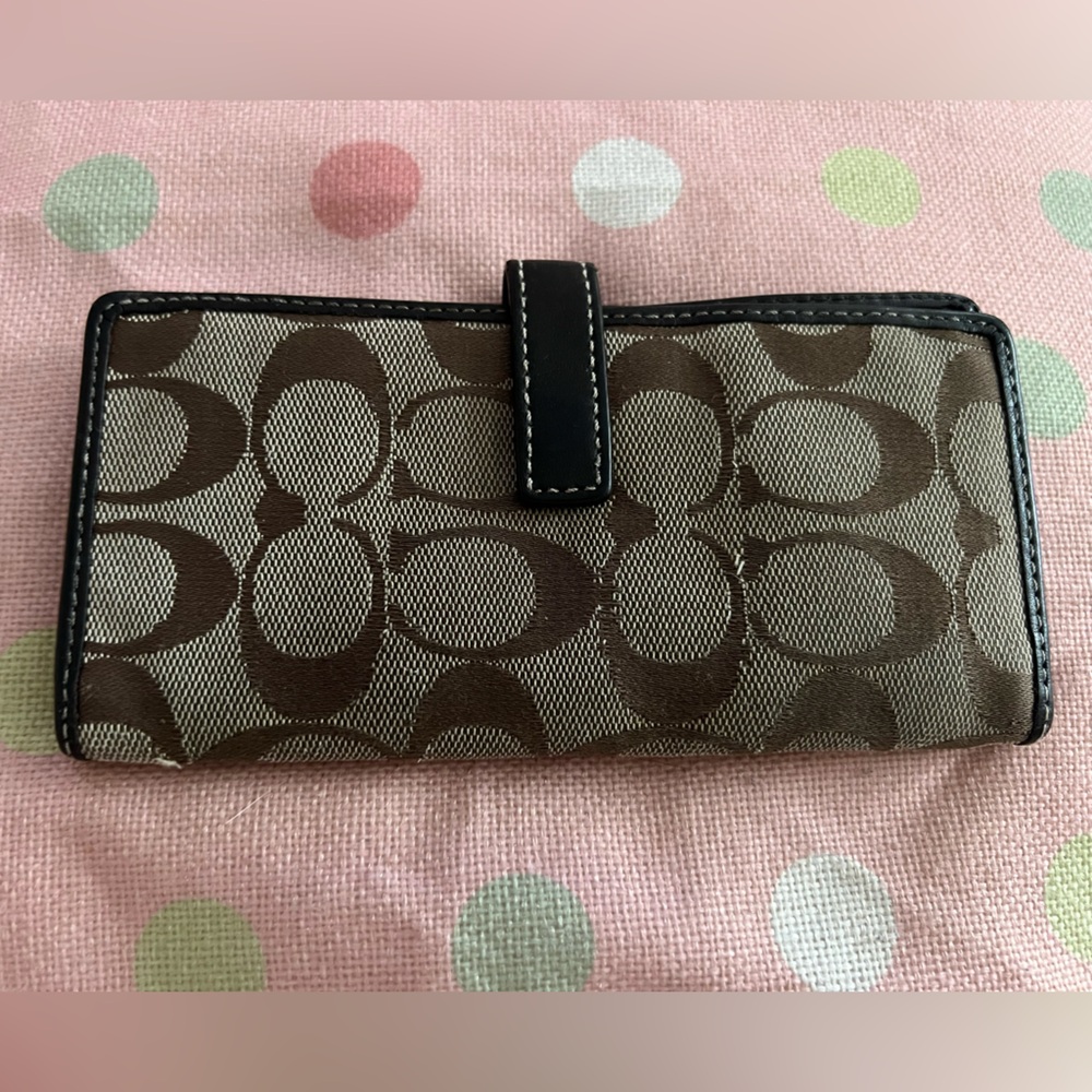 Coach Signature Brown Canvas Wallet with Dark Brown Trim - Picture 2 of 10